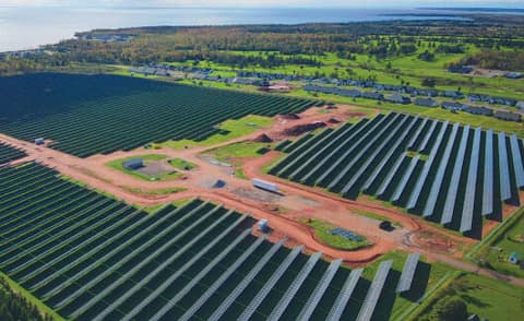 Aerial view of a solar array in Summerside