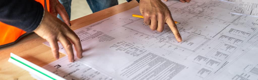 Engineers reviewing construction plans