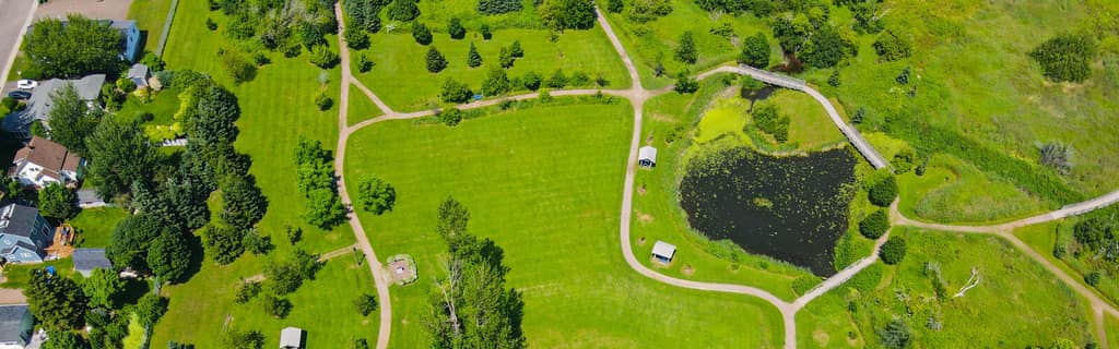 Aerial view of a Summerside park and its trails