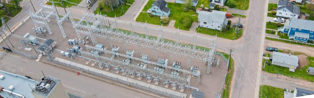 Aerial view of a Summerside Electric substation